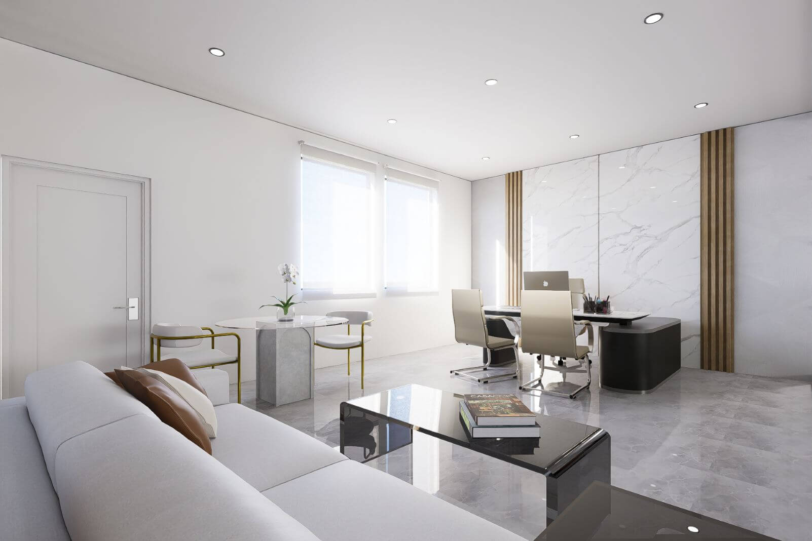 Rendering of a private executive office at The Gulf Standard corporate headquarters.